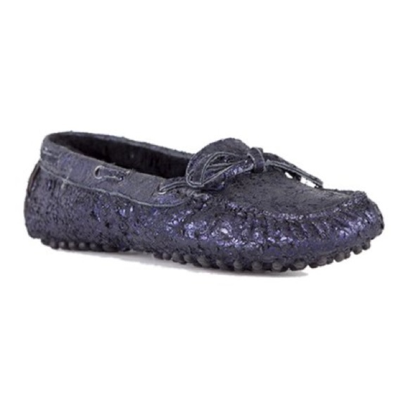 Ross & Snow woman Caterina driving Moccasin suede shearling 8/7 metallic luxury - Picture 1 of 14